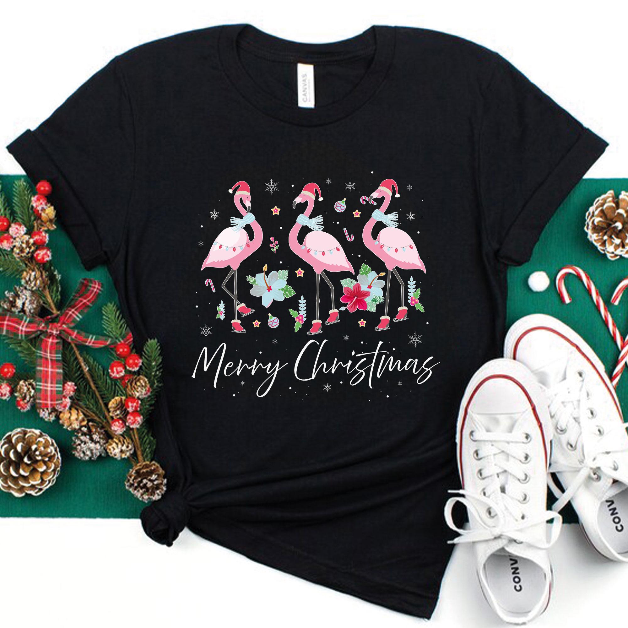 Flamingo Christmas Shirt, Merry Christmas Shirt, Cute Flamingo Christmas Tee, Holiday Gifts, Christmas Women Shirt, Xmas Gifts, Xmas Pajamas