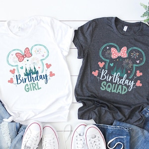 Custom Disney Birthday Girl T-Shirt, Disney Birthday Tee, Disney Matching Birthday Shirts, Disney Castle Shirt, Minnie Head Birthday T-Shirt