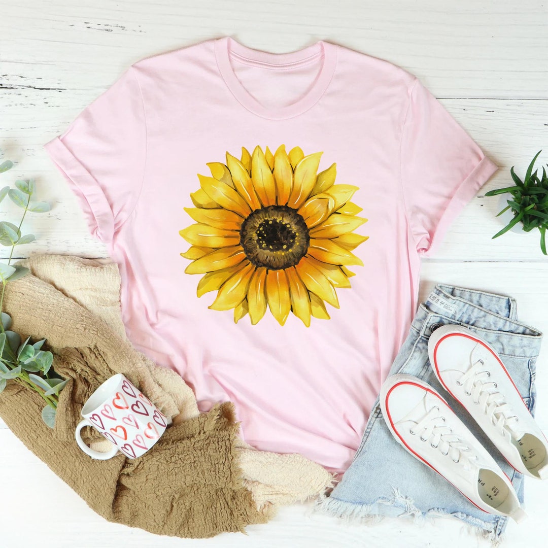 Boho Sunflower Cat Shirts For Women - Trendy Floral Graphic Tees Summer Aesthetic Tops