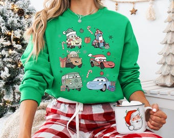 Lightning McQueen Christmas Hoodie, Cars Movie Holiday Sweatshirt, Mater Luigi Sally Pullover, Cute Winter Gift