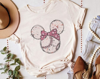 Minnie Head Baseball Shirt, Minnie Mouse Softball Shirt, Disney World Baseball Shirt, Disneyland Family Vacation Shirt, Baseball Lover Shirt
