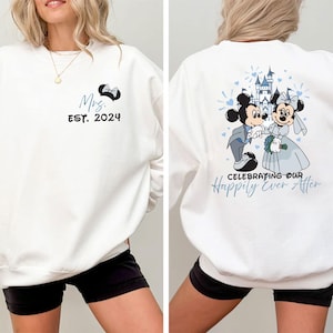 Disney Mrs And Mr Sweatshirt, Mickey Minnie Couple Happy Ever After Tee, Disney Wedding Hoodie, Just Married Honeymoon Matching Sweatshirt