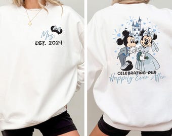 Disney Mrs And Mr Sweatshirt, Mickey Minnie Couple Happy Ever After Tee, Disney Wedding Hoodie, Just Married Honeymoon Matching Sweatshirt