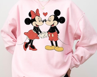 Sudadera Disney Mickey Minnie Love, sudadera con capucha Mickey y Minnie Valentines, sudadera Disneyland Love, cuello redondo Mickey Minnie, Kiss Love