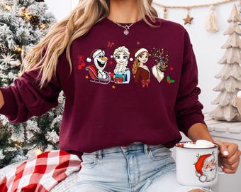 Olaf Elsa Anna Hoodie, Frozen Holiday Sweatshirt, Cute Christmas Pullover, Cozy Winter Outfit Gift