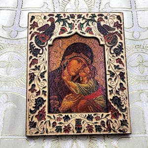 Antique Orthodox Icon Theotokos and Jesus Christ. Enameled Brass engraved