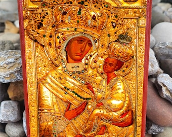 Tikhvin Icon of the Mother of God -  Theotokos & Christ Mounted Print
