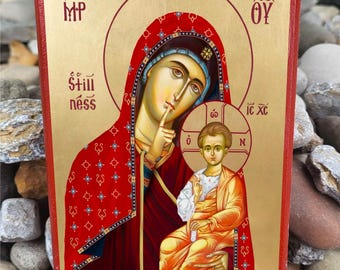 Our Lady of Silence Orthodox Icon - Theotokos of Stillness, Mounted Print