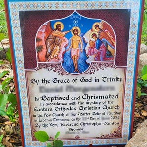 Certificados de placa de icono de bautismo y matrimonio ortodoxos