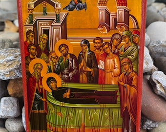Dormition of Saint Anna Orthodox Icon, Mother of the Theotokos, Mounted Print