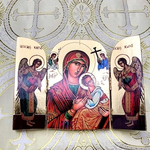 Orthodox travel Icon. Christ and Theotokos. diptych icons. Handcrafted, hand carved, made in Greece