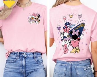 Disney Cruise TShirt with Daisy or Minnie, Personalized Family Cruise Tee, Front and Back Custom Disney Vacation Shirt, Matching Cruise Tee