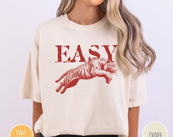 Comfort Colors® Shirt, Easy Tiger Shirt, Retro Boho Tee, Unisex Trendy Aesthetic Shirt, Oversized Graphic Tee, Hippie Clothes, Indie Shirt