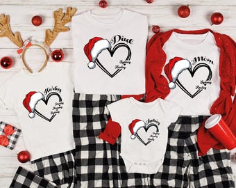 Custom Christmas Heart Shirt, Personalized Mom Shirt, Shirt with Kids Names, Gift for Mom Mama, Family Heart Shirt,Grandma and Grandpa Shirt