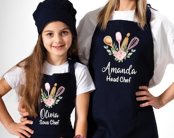 Mommy and Me Aprons, Matching Apron Set, Mama Head Chef, Mother Son Aprons Set Cute Gift, Custom Apron Set for Mom, Mother Daughter Aprons
