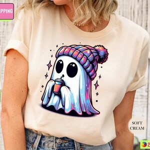 Halloween Ghost Shirt, Cute Ghost Shirt, Halloween Shirt, Fall Shirt, Spooky Season Shirt, Halloween Ghost Shirt, Coffee Ghost T-Shirt