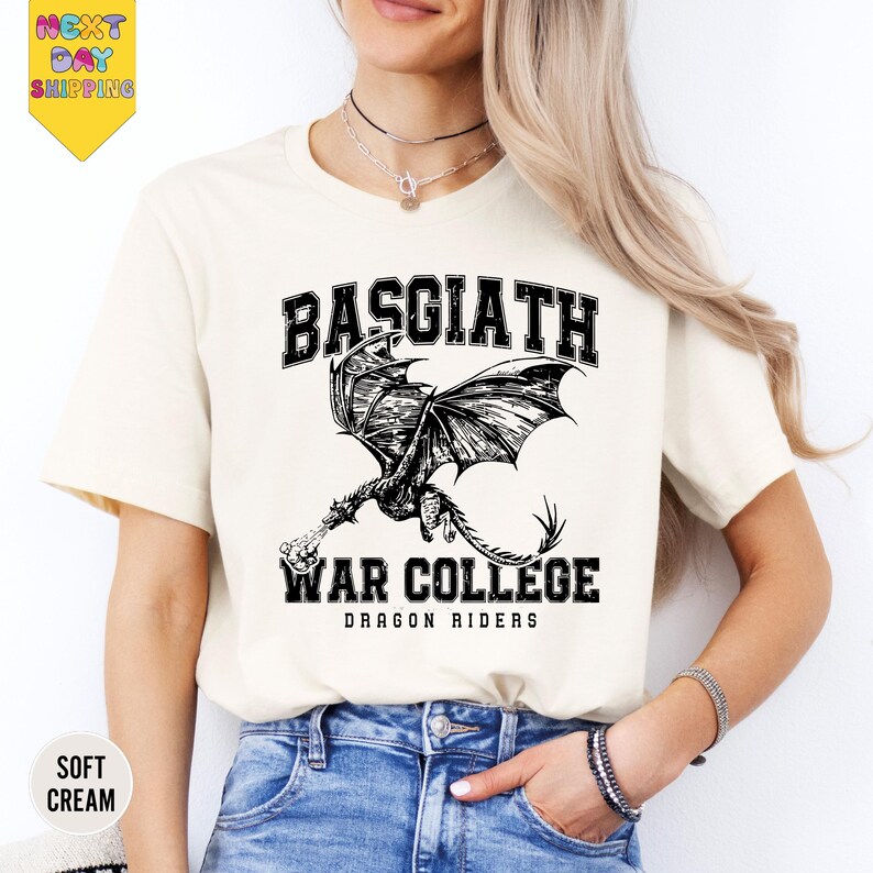 a woman wearing a t - shirt with a dragon on it