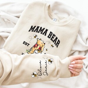 Custom Mama Bear Sweatshirt, Mama Est with Kid Name on Sleeve Sweatshirt, Personalized Mom Sweatshirt, Mothers Day Sweatshirt, New Mom Tee