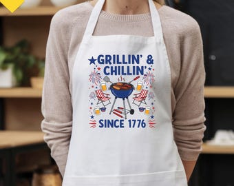 Grillin' and Chillin' 4th of Jully BBQ Apron, Father's Day Cooking Gift, Grillin' Apron, Fourth of July Apron, Usa Apron