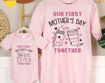 first mothers day shirt 2026, our first mothers day shirt, new mommy tees, mothers day matching outfit, mom girl baby shirt,mom boy baby tee