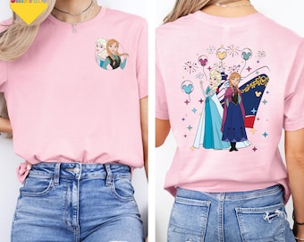 Disney Cruise TShirt with Elsa and Anna, Personalized Family Cruise Tee, Front and Back Custom Disney Vacation Shirt, Matching Cruise Tee