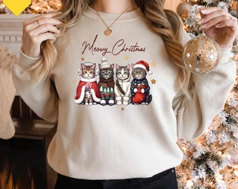 Meowy Christmas Shirt, Cat Christmas Sweatshirt, Cat Lover Xmas T-Shirt, Christmas Cat Mom Sweater, Catmas Gift For New Year, Xmas Crewneck