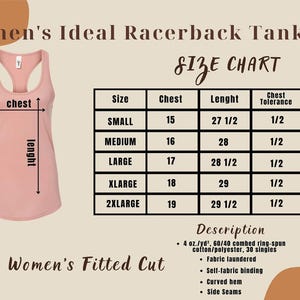 a women's tank top size chart with measurements