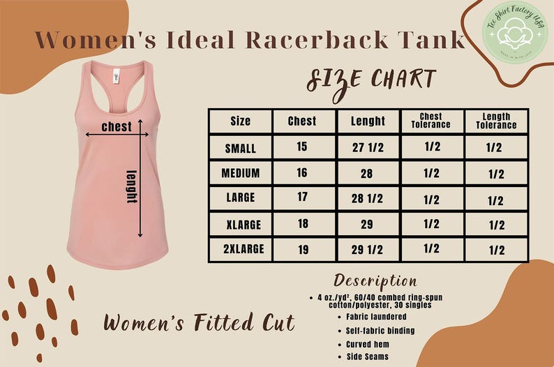 a women's tank top size chart with measurements