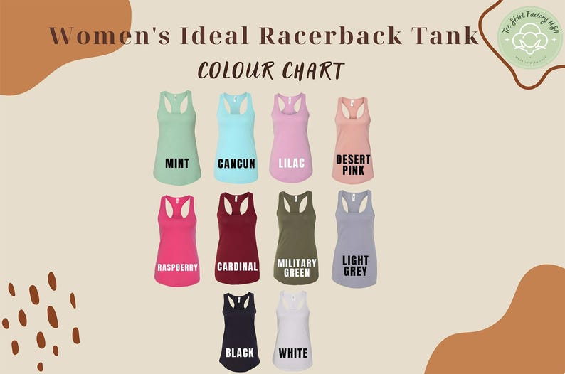women's ideal racerback tank color chart