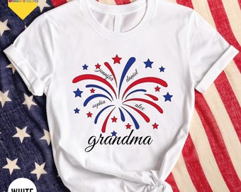 4th of July Grandma T Shirt, Custom Grandma Shirt with Kids names shirt, Patriotic 4th of July Tee Shirt for Independence Day Grandma Shirt