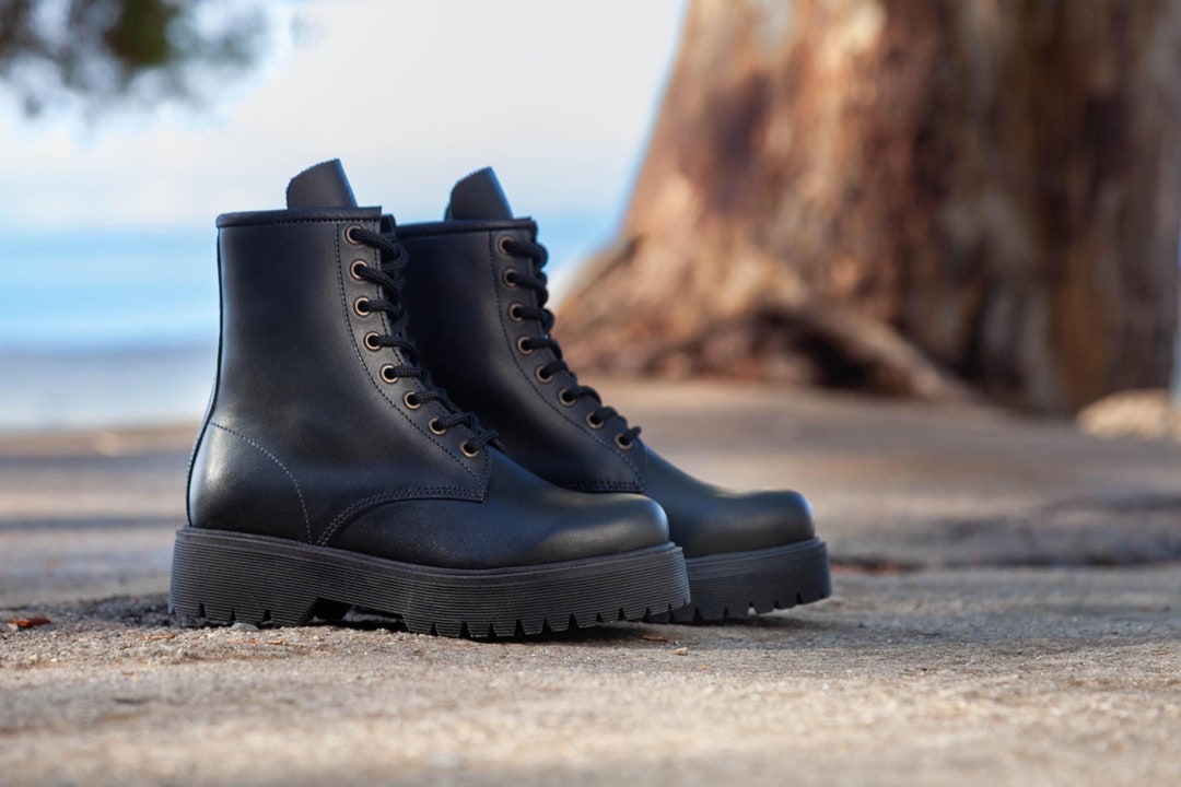 Botas de piel con cordones para mujer Hechas a mano Piel flor