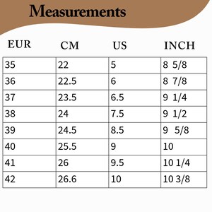 Infographic of size chart and instructions to stand with your heel against a wall. Place a book or box at your longest toe and mark the spot. Measure from wall to the mark. Measure both feet and use the larger measurement for the best fit. Sizes start at EU 35 through EU 42 for womens, 4 U.S. through 11 U.S. and chart includes measurements in inches and in centimetres.