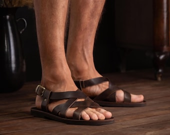 Men's Handmade Gladiator Sandals: Full Grain Leather, Satin Brown