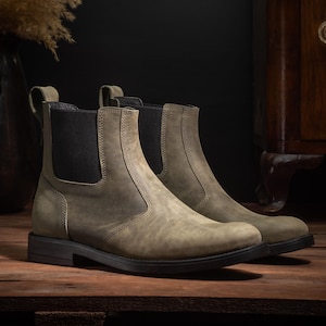 Handcrafted Leather Chelsea Boots: Top Grain, Cypress Green, Customizable