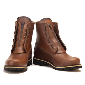 Handcrafted Leather Zip-Front Boots: Top Grain, Rugged Lug Sole