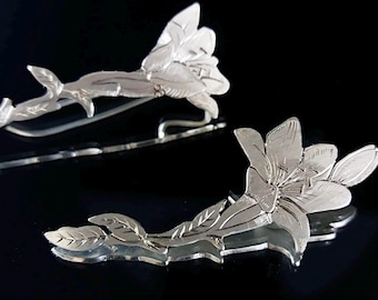 Pendientes de flor de lirio de plata de ley hechos a mano, elegantes joyas florales.
