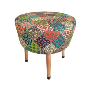 Patchworkmönster - Träben - Handgjord ottoman med broderad geometrisk Osmanli-design