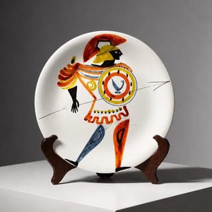 Assiette Roger Capron, Vallauris - Série "Les Guerriers", en Faïence Émaillée - Années 50, Céramique Mid Century, French Pottery