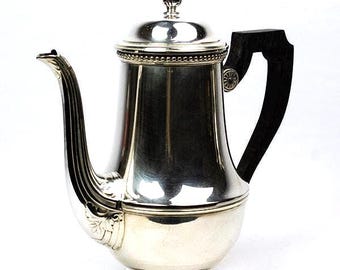Large Ercuis silver-plated metal coffee pot with blackened wood handle – vintage French coffee pot – elegant coffee service – tableware