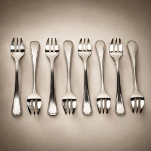 8 Christofle oyster forks, America pattern by Luc Lanel - silver-plated shellfish forks, French Art Deco cutlery, 1933