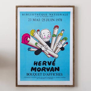 Hervé Morvan - Cartel publicitario original sobre lienzo para la exposición "Bouquet d'Affiches", Francia, 1978 - Diseño y decoración mural vintage.