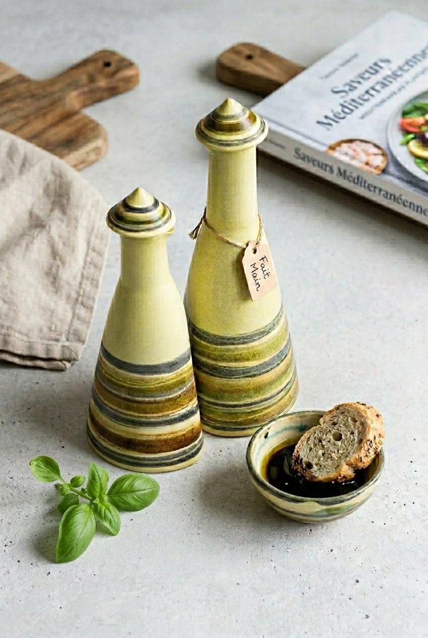 Mesure à huile ou à vin en verre soufflé vert du Languedoc X