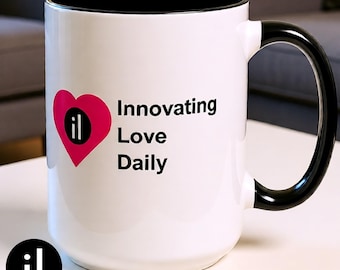 Innovating Love Daily Mug – Inspirational Ceramic Coffee Cup, Black Handle