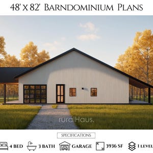 4 Bed Barndominium Plans | Scandinavian House Plans | 3936 SF Farmhouse Plans | Barn Plans | Rancher House Floor Plans - PDFs & CAD Files