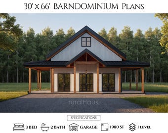 30x66 Barndominium Plans | Country House Plans | Modern Farmhouse 3 Bed 2 Bath | 1980 SF House Construction Plan - PDFs & CAD Files