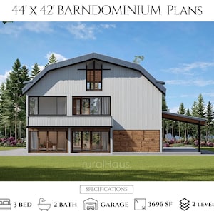 44x42 Barndominium Plans | Farmhouse Plans | Modern Barndo 3 Bed | Barn Plans | Nordic House Plan | Custom Barndominium - PDFs & CAD Files