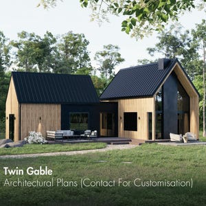 Twin Gable House Plans | Scandi Barndominium Plans | 1007 SQ FT Scandinavian Ranch Home | Nordic Barn House Plans - Full Permit Set