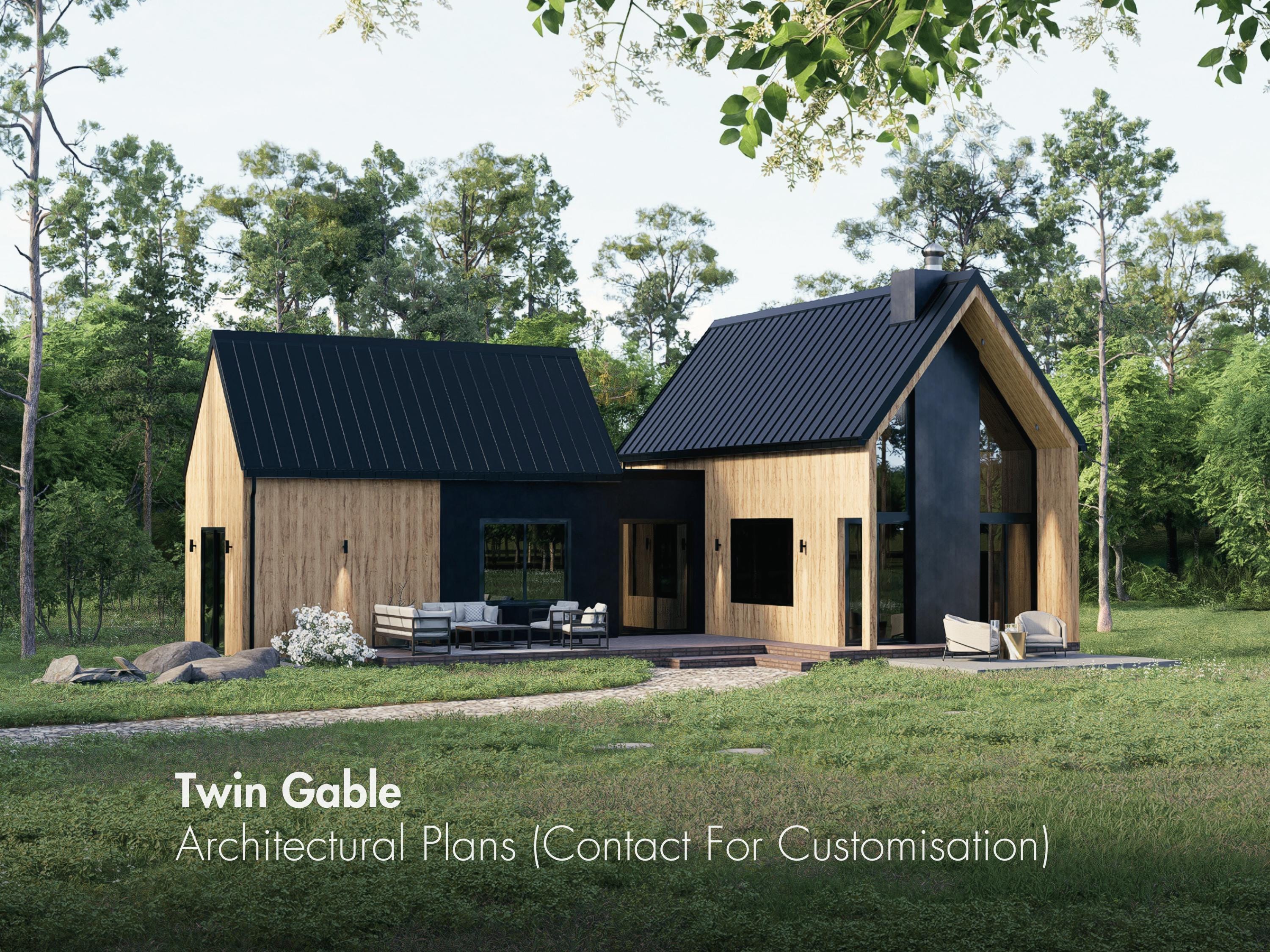 Twin Gable House Plans | Scandi Barndominium Plans | 1007 SQ FT Scandinavian Ranch Home | Nordic Barn House Plans - Full Permit Set