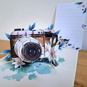 Carte pop-up vintage avec appareil photo Mavens pour un anniversaire de départ à la retraite Remettez-vous en 3D Anniversaire Adieu Retraite Fête des Mères Merci Fête des Pères
