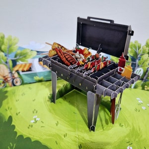 Tarjeta de cumpleaños emergente en 3D de Card Mavens BBQ Grill para hombres Día del padre Padre Papá Esposo Abuelo Tío Hijo Novio Hermano Madre Gracias